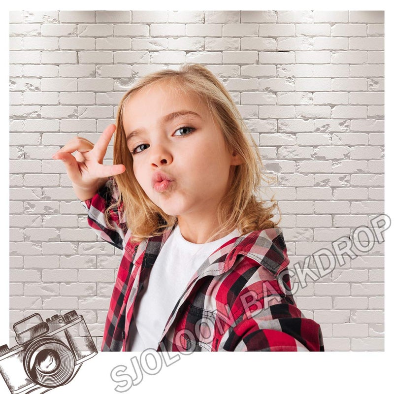 SJOLOON White Brick Photography Backdrop Brick Photo Backdrop for Birthday Photography Portrait Photoshoot Studio Props 11878 (8x8FT) - Image 3